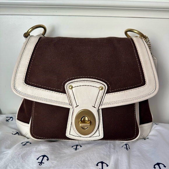 RARE! VINTAGE COACH BROWN WHITE LEGACY ALI SLIM FLAP HOBO BAG 10828 - Picture 1 of 9